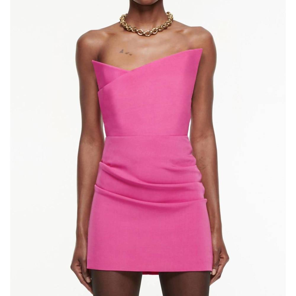 NEW ROLAND MOURET silk wool asymmetric mini dress in pink